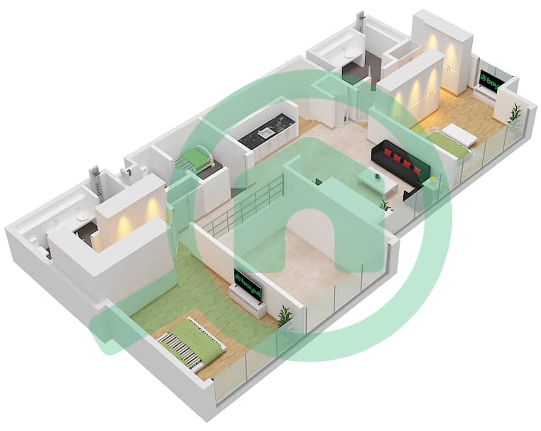 Ван Ривер Поинт - Апартамент 4 Cпальни планировка Тип/мера B / UNIT 3 FLOOR 1 Type B Unit 3 Floor Upper 1 interactive3D