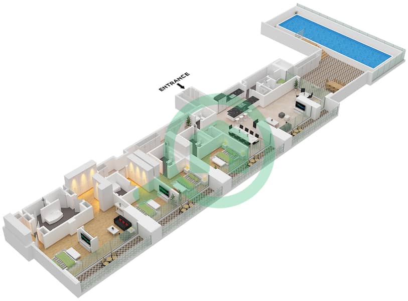 المخططات الطابقية لتصميم النموذج / الوحدة A / UNIT 1 FLOOR 37 بنتهاوس 4 غرف نوم - ون ريفر بوينت Type A Unit 1 Floor 37 interactive3D