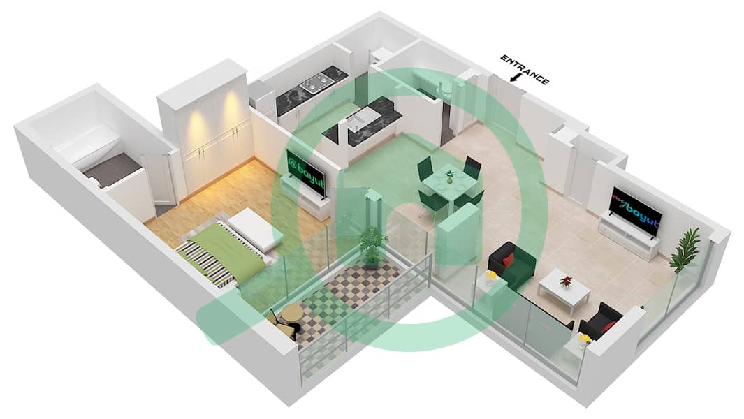 OIA东区公寓 - 1 卧室公寓类型A戶型图 Type A interactive3D