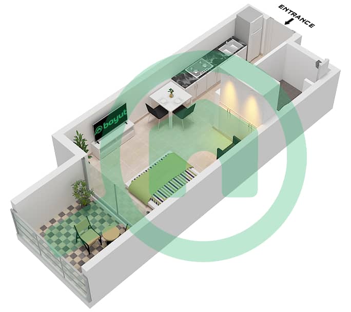 Samana Manhattan 2 - Studio Apartment Unit 1 FLOOR 1 Floor plan Unit 1, Floor 1 interactive3D
