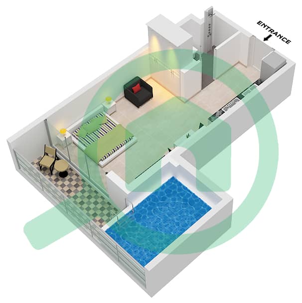 المخططات الطابقية لتصميم الوحدة 1 FLOOR 2,4,6 شقة استوديو - سامانا مانهاتن 2 Unit 1, Floor 2,4,6 interactive3D