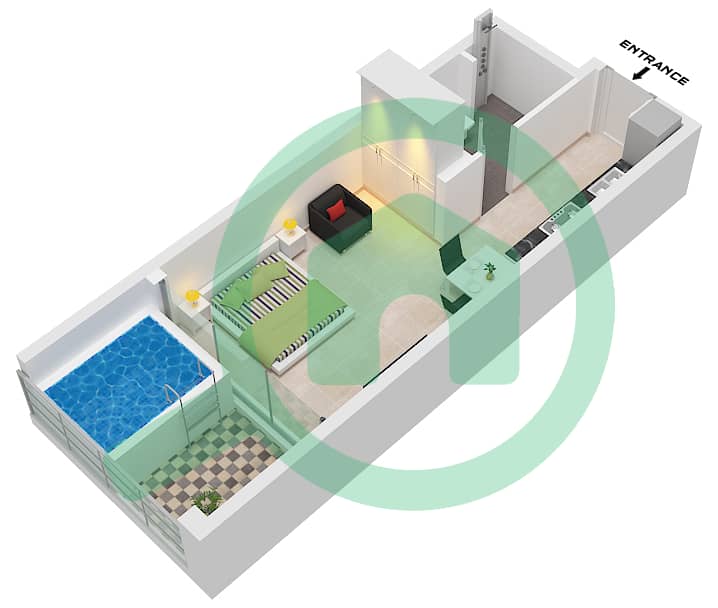 المخططات الطابقية لتصميم الوحدة 2 FLOOR 1 شقة استوديو - سامانا مانهاتن 2 Unit 2, Floor 1 interactive3D