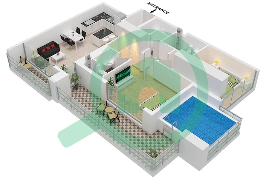 萨马纳曼哈顿 2 号 - 2 卧室公寓单位7 FLOOR 7-15(ODD)戶型图 Unit 7, Floor 7-15(Odd) interactive3D