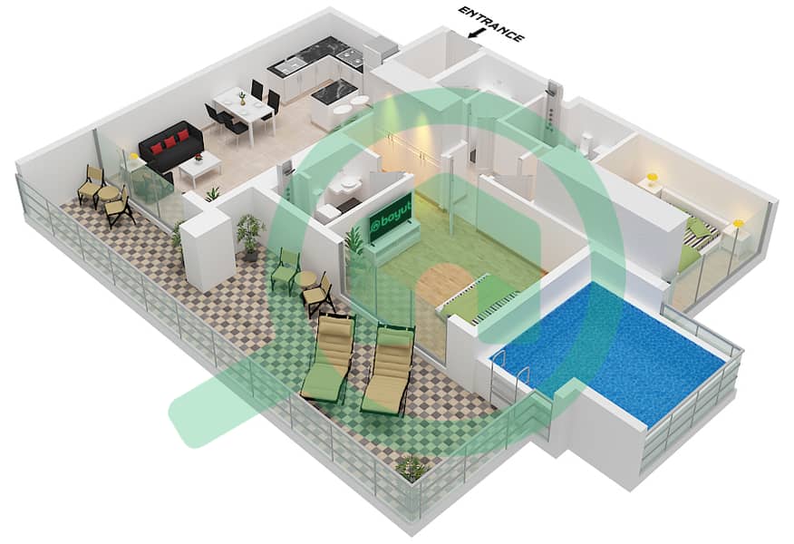 المخططات الطابقية لتصميم الوحدة 7 FLOOR 1 شقة 2 غرفة نوم - سامانا مانهاتن 2 Unit 7,Floor 1 interactive3D