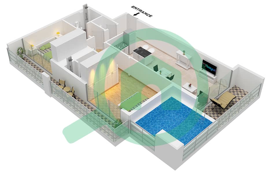 المخططات الطابقية لتصميم الوحدة 8 FLOOR 2,4,6 شقة 2 غرفة نوم - سامانا مانهاتن 2 Unit 8,Floor 2,4,6 interactive3D
