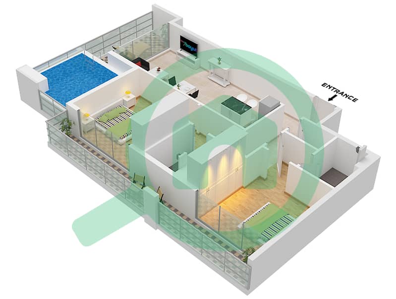 萨马纳曼哈顿 2 号 - 2 卧室公寓单位7 FLOOR 2,4,6戶型图 Unit 7,Floor 2,4,6 interactive3D