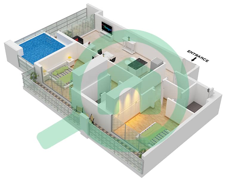 Samana Manhattan 2 - 2 Bedroom Apartment Unit 6 FLOOR 8-14(EVEN) Floor plan Unit 6, Floor 8-14(Even) interactive3D