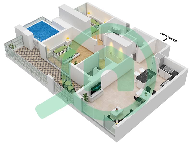 Samana Manhattan 2 - 2 Bedroom Apartment Unit 12 FLOOR 7-15 Floor plan Unit 12 Floor 7-15 interactive3D