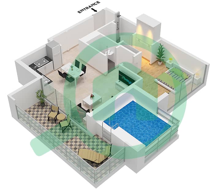 المخططات الطابقية لتصميم الوحدة 2 FLOOR 2-6 شقة 1 غرفة نوم - سامانا مانهاتن 2 Unit 2 Floor 2-6 interactive3D