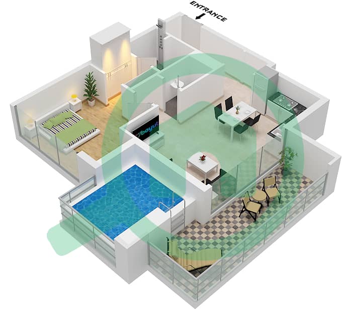 Samana Manhattan 2 - 1 Bedroom Apartment Unit 13 FLOOR 2,4,6 Floor plan Unit 13,Floor 2,4,6 interactive3D