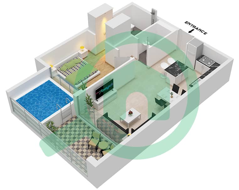 Samana Manhattan 2 - 1 Bedroom Apartment Unit 2,3,8,9 FLOOR 1-15 Floor plan Unit 8 Floor 1,7-15 
Unit 3,9 Floor 2-6 
Unit 2 Floor 7-15 interactive3D