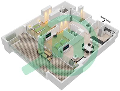 运河景观6号楼 - 2 卧室公寓类型A戶型图