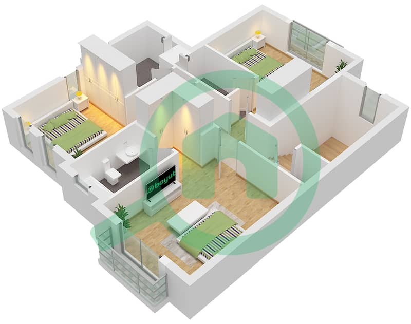 卡萨雷斯 - 3 卧室联排别墅类型／单位3E / UNIT END戶型图 Type 3E Unit End First Floor interactive3D