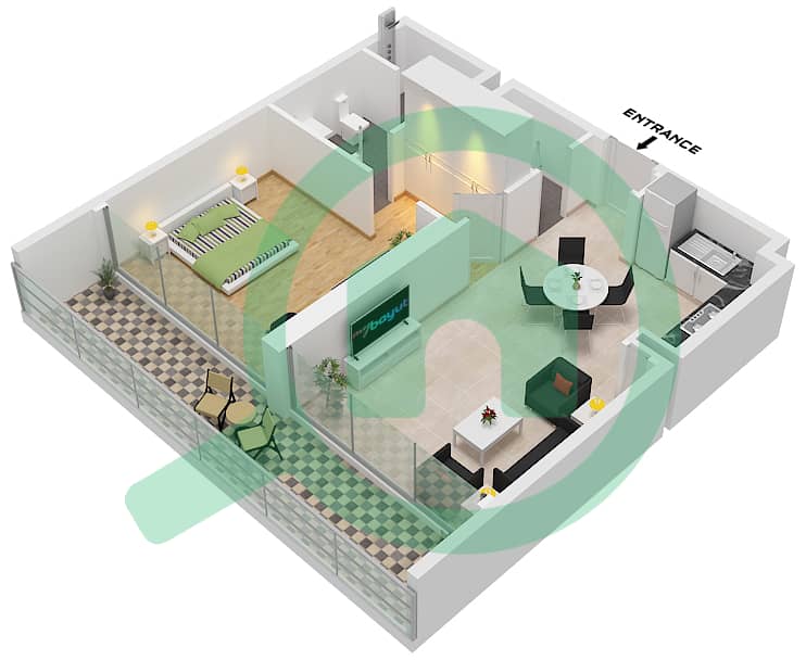 Жилой комплекс Моллсайд - Апартамент 1 Спальня планировка Тип A FLOOR 6-15 Type A Floor 6-15 interactive3D