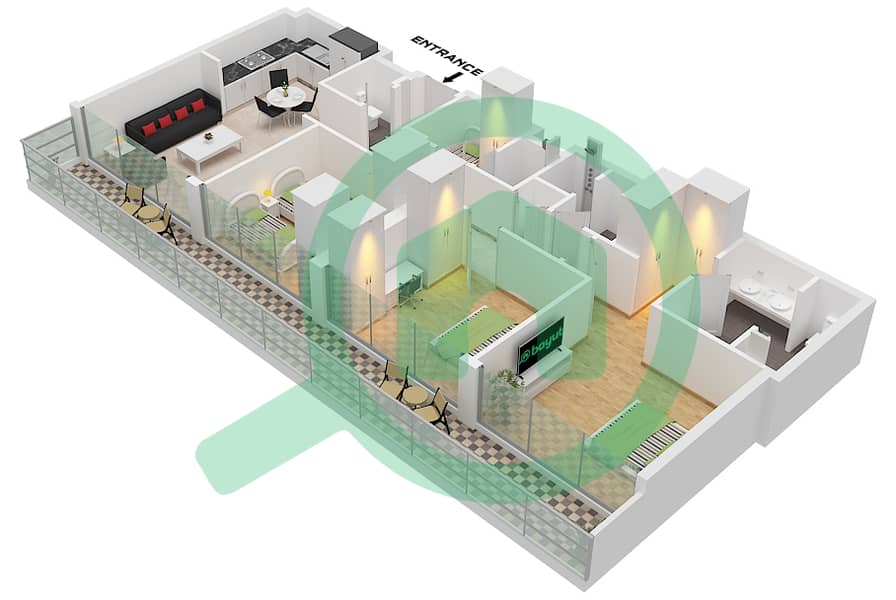 Жилой комплекс Моллсайд - Апартамент 3 Cпальни планировка Тип A FLOOR 16-17 Type A Floor 16-17 interactive3D