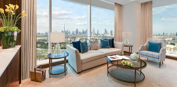 迪拜湾， 迪拜 1 卧室酒店式公寓待租 - Sofitel-Dubai-Wafi-Panoramic-Suite-Living-Room-Skyline-and-Heritage-View-Image1-1130x560. jpg