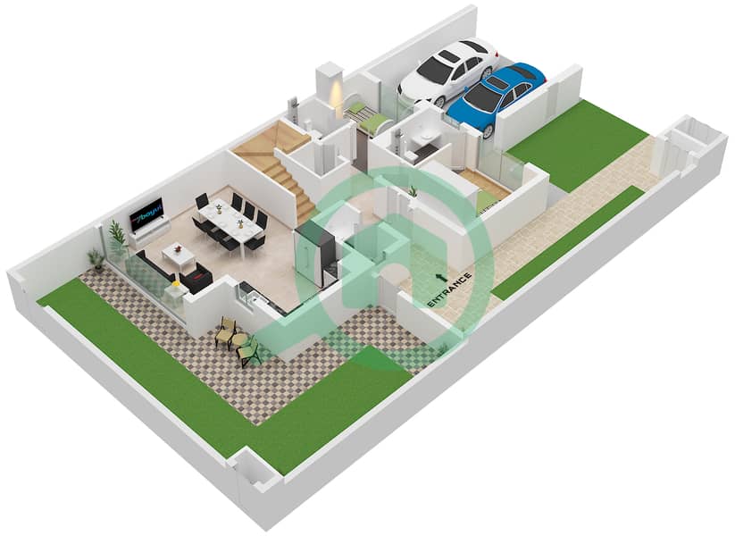 المخططات الطابقية لتصميم النموذج / الوحدة LUNA 1/UNIT 4,6,8PLEX-TH0 تاون هاوس 4 غرف نوم - آنيا 2 Type LUNA 1 Unit 4,6,8PLEX-TH01 Floor Ground interactive3D