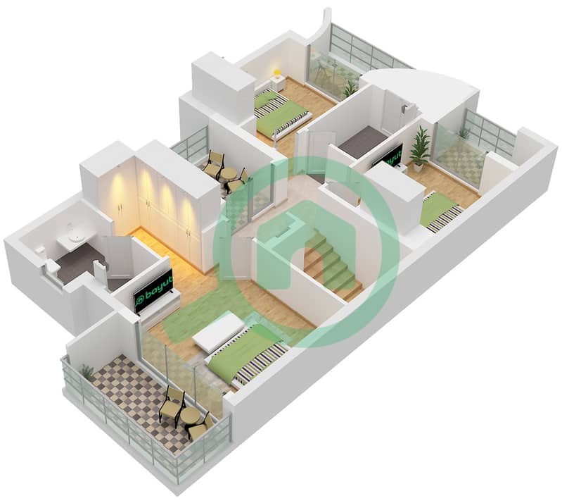 المخططات الطابقية لتصميم النموذج / الوحدة LUNA 1M / UNIT 4PLEX-TH04 تاون هاوس 4 غرف نوم - آنيا 2 Type LUNA 1M Unit 4PLEX-TH04,6PLEX-TH06,8PLEX-TH08 Floor First interactive3D