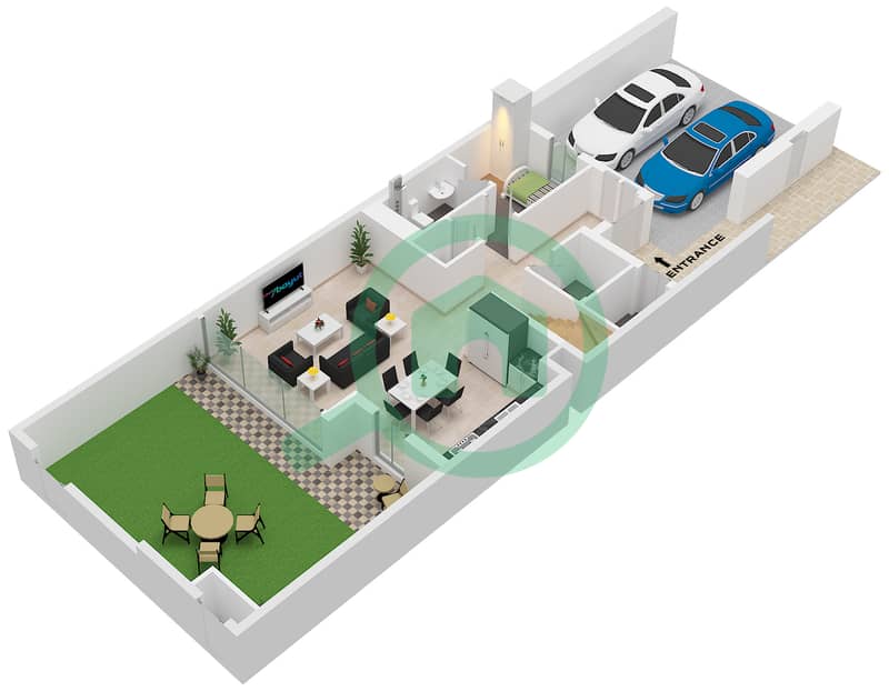 Аня 2 - Таунхаус 3 Cпальни планировка Тип/мера LUNA 2 / UNIT 4PLEX-TH03 Type LUNA 2 Unit 4PLEX-TH03 Floor Ground interactive3D