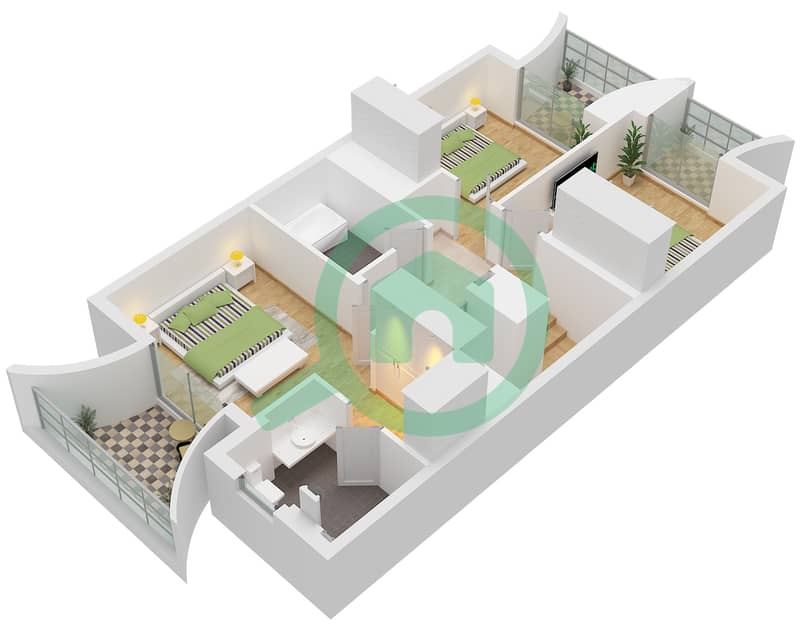 المخططات الطابقية لتصميم النموذج / الوحدة LUNA 3 / UNIT 6PLEX-TH03 تاون هاوس 3 غرف نوم - آنيا 2 Type LUNA 3 Unit 6PLEX-TH03 Floor First interactive3D