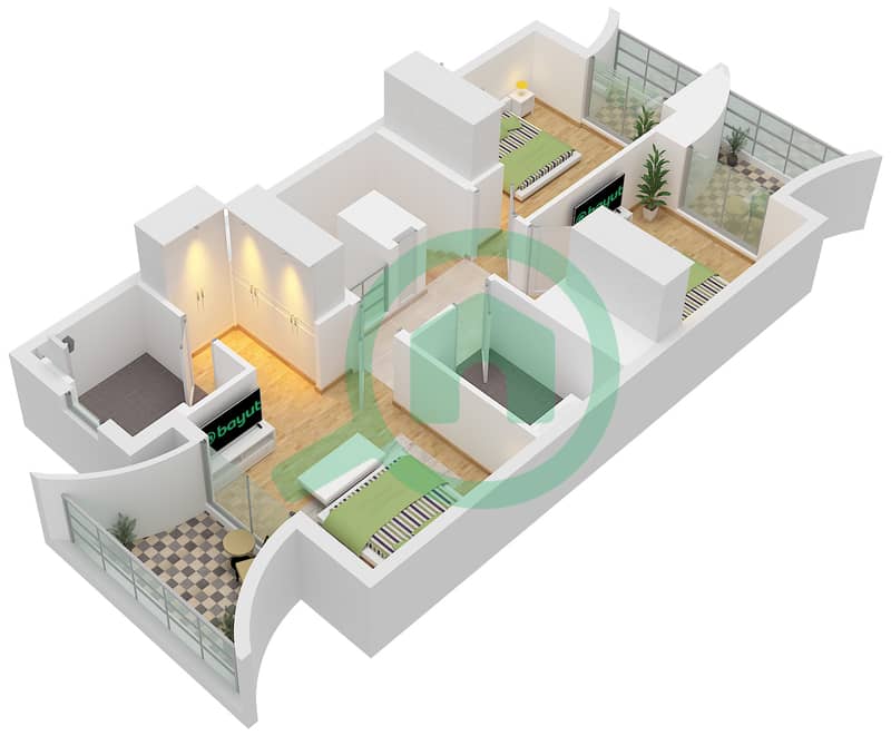 المخططات الطابقية لتصميم النموذج / الوحدة LUNA 3M / UNIT 6PLEX-TH04 تاون هاوس 3 غرف نوم - آنيا 2 Type LUNA 3M Unit 6PLEX-TH04 Floor First interactive3D