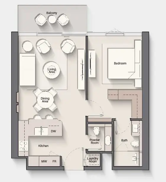 1 BR floor plan