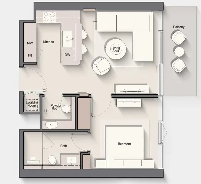 1 BR floor plan