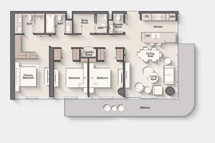 3 BR floor plan
