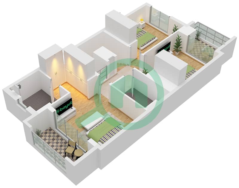 المخططات الطابقية لتصميم النموذج / الوحدة ARIA 1/UNIT 4,6 PLEX-TH02 تاون هاوس 3 غرف نوم - آنيا 2 Type ARIA 1 Unit 4,6,8PLEX-TH02 Floor First interactive3D