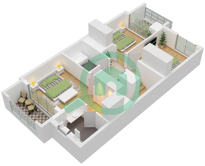 المخططات الطابقية لتصميم النموذج / الوحدة ARIA 1M / UNIT 4PLEX-TH03 تاون هاوس 3 غرف نوم - آنيا 2 Type ARIA 1M Unit 4PLEX-TH03,6PLEX-TH03,5,8PLEX-TH03,5,7 Floor First interactive3D