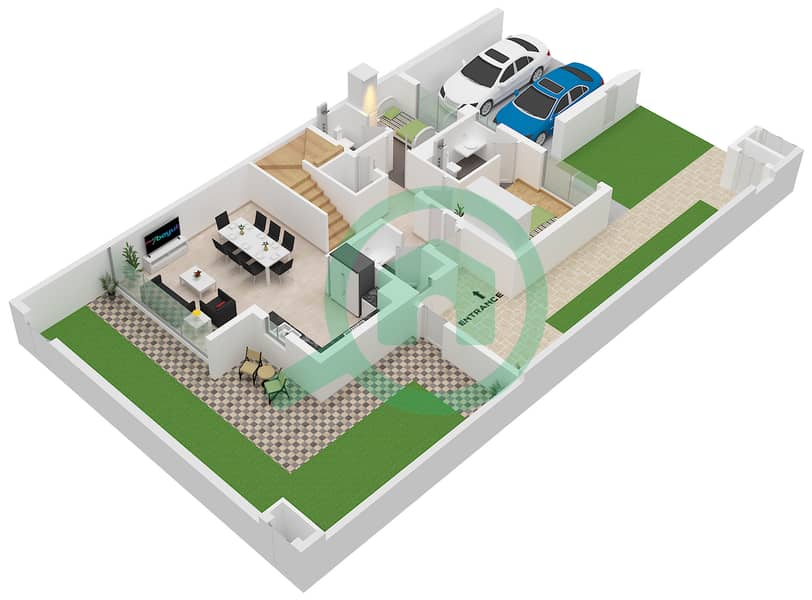 المخططات الطابقية لتصميم النموذج / الوحدة ARIA 1/UNIT 4,6 PLEX-TH01 تاون هاوس 4 غرف نوم - آنيا 2 Type ARIA 1 Unit 4,6,8PLEX-TH01 Floor Ground interactive3D