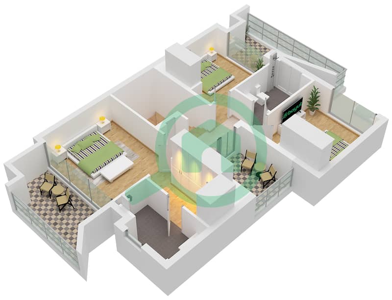المخططات الطابقية لتصميم النموذج / الوحدة ARIA 1/UNIT 4,6 PLEX-TH01 تاون هاوس 4 غرف نوم - آنيا 2 Type ARIA 1 Unit 4,6,8PLEX-TH01 Floor First interactive3D