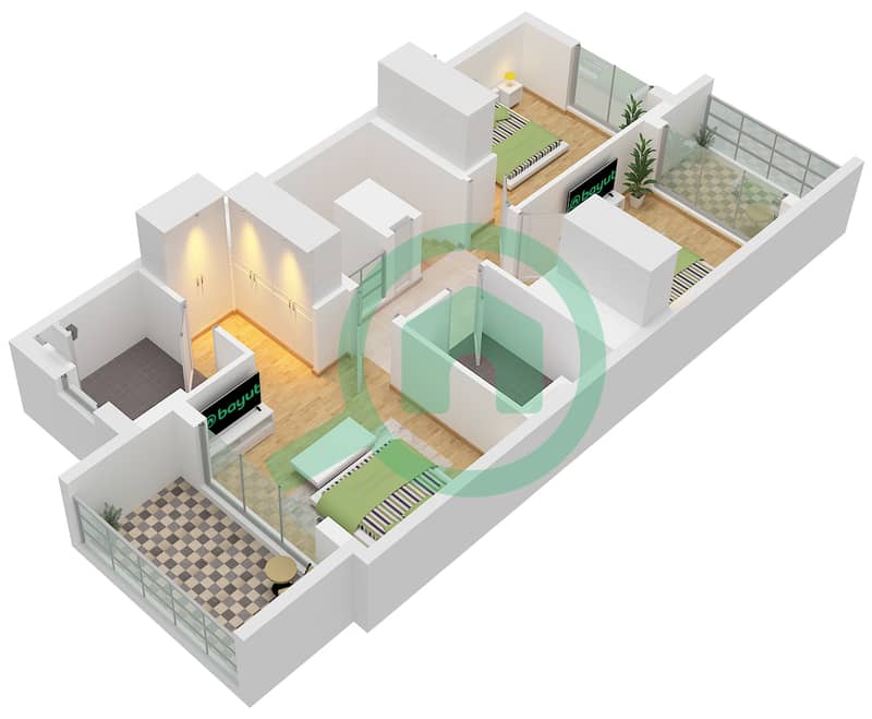المخططات الطابقية لتصميم النموذج / الوحدة IRIA 1/UNIT 4,6 PLEX-TH02 تاون هاوس 3 غرف نوم - آنيا 2 Type IRIA 1 Unit 4,6,8PLEX-TH02 Floor First interactive3D