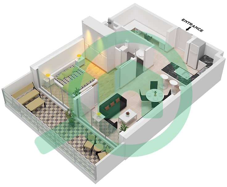 Golf Greens - 1 Bedroom Apartment Type A1 FLOOR PODIUM 1-3 Floor plan Type A1 Floor Podium 1-3,Ground,2,4-8,10-14,16-19-21-25,27-29 interactive3D