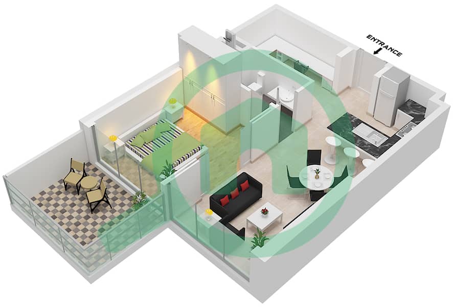 Golf Greens - 1 Bedroom Apartment Type A5 FLOOR 3,9,15,22,26 Floor plan Type A5 Floor 3,9,15,22,26 interactive3D