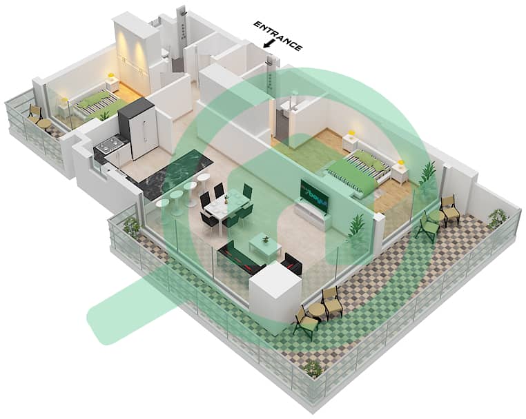 Golf Greens - 2 Bedroom Apartment Type A3 FLOOR 3-4,9-10,15-16 Floor plan Type A3 Floor 3-4,9-10,15-16,22-23,26-27 interactive3D