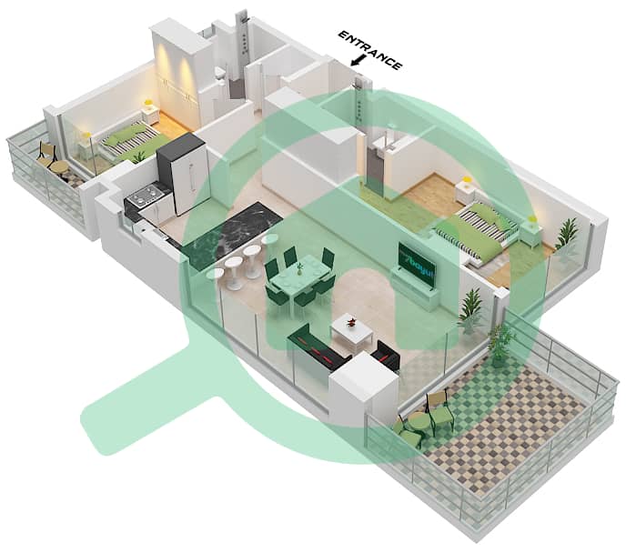 Golf Greens - 2 Bedroom Apartment Type A9 FLOOR 6-7,13-14,18-19 Floor plan Type A9 Floor 6-7,13-14,18-19,24,29 interactive3D