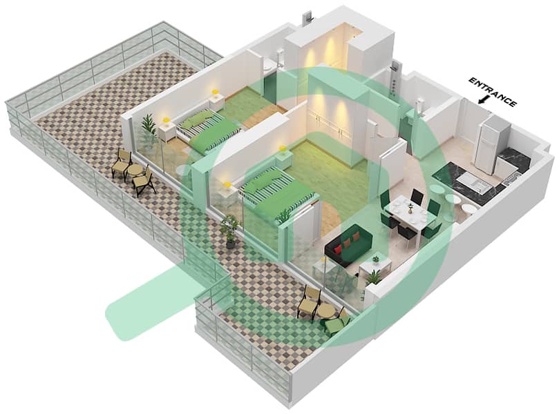 Гольф Грины - Апартамент 2 Cпальни планировка Тип B4 FLOOR 31 Type B4 Floor 31 interactive3D