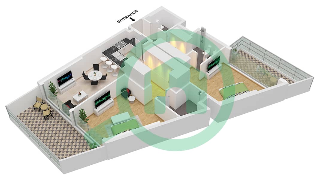 Golf Greens - 2 Bedroom Apartment Type D1 FLOOR 2-4,6,8-10,13,15 Floor plan Type D1 Floor 2-4,6,8-10,13,15-16,18,20-23,25-27,29 interactive3D