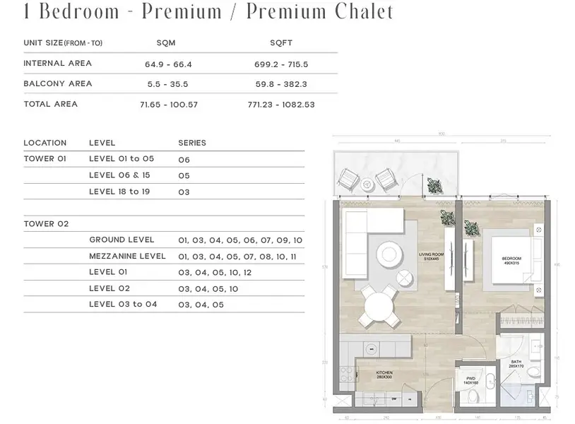 1 BR floor plan