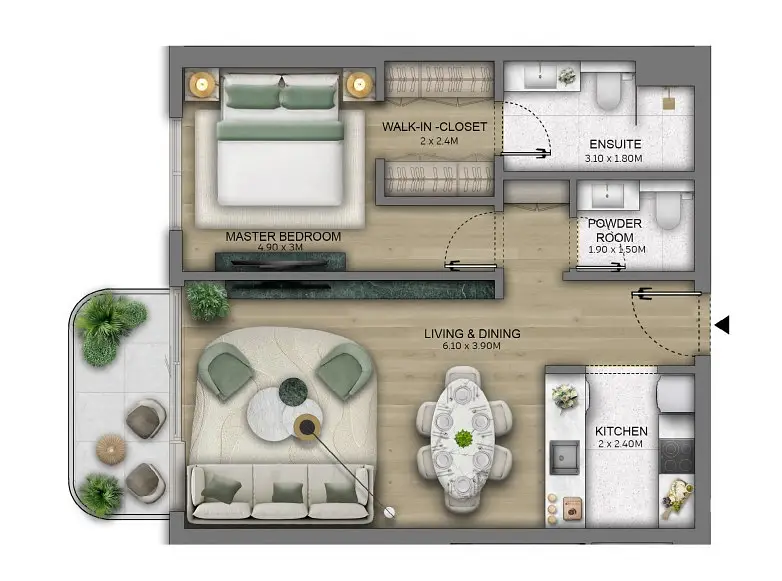 1 BR floor plan