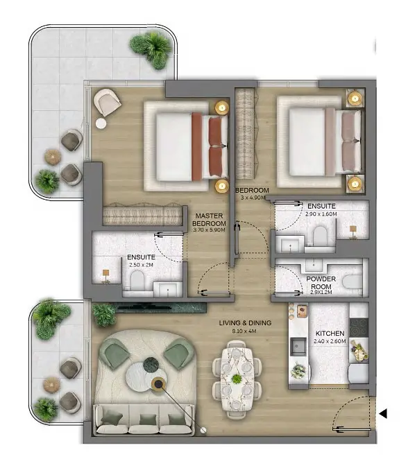 2 BR floor plan