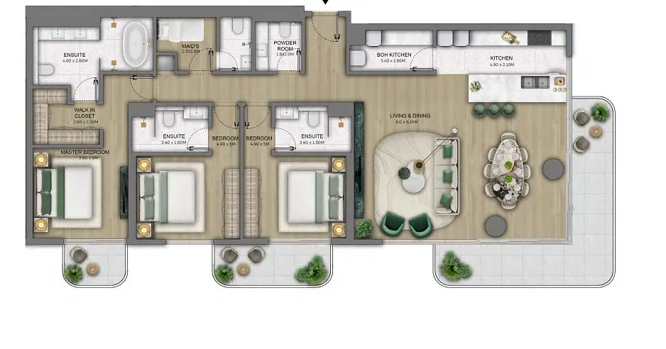 3 BR floor plan