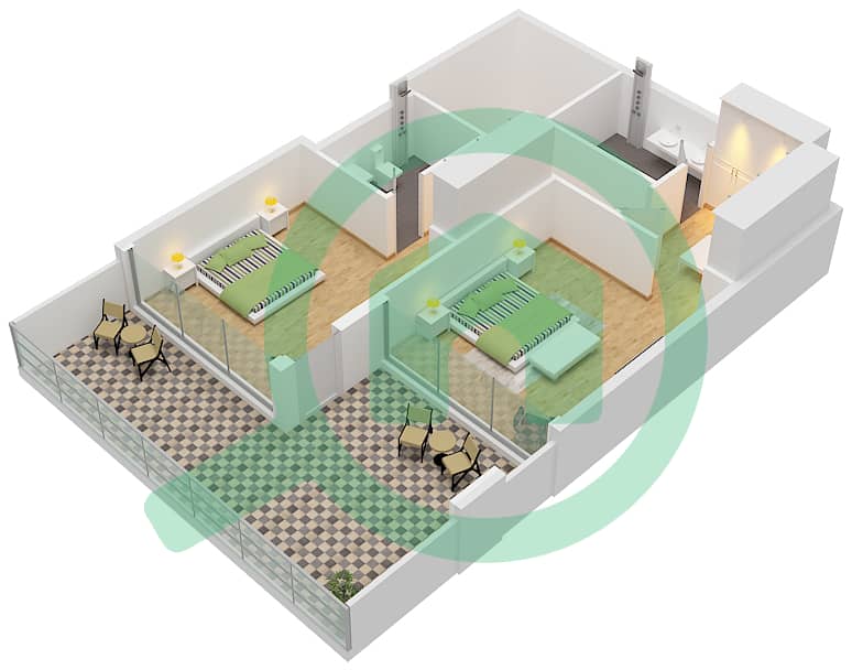 Golf Greens - 2 Bedroom Apartment Type 3 FLOOR GROUND,PODIUM 1 Floor plan Type 3 Upper Floor Ground Floor interactive3D