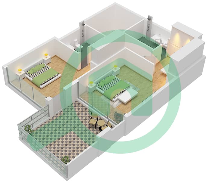 Golf Greens - 2 Bedroom Apartment Type 4 FLOOR GROUND,PODIUM 1 Floor plan Type 4 Upper Floor Ground Floor interactive3D