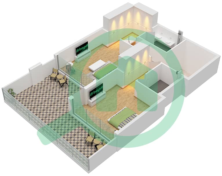 Golf Greens - 2 卧室公寓类型5 FLOOR GROUND,PODIUM 1戶型图 Type 5 Upper Floor Ground Floor interactive3D