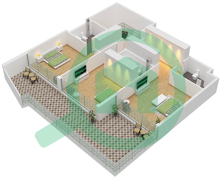 Golf Greens - 3 Bedroom Apartment Type B1 FLOOR GROUND,PODIUM 1 Floor plan Type B1 Upper Floor Ground Floor interactive3D