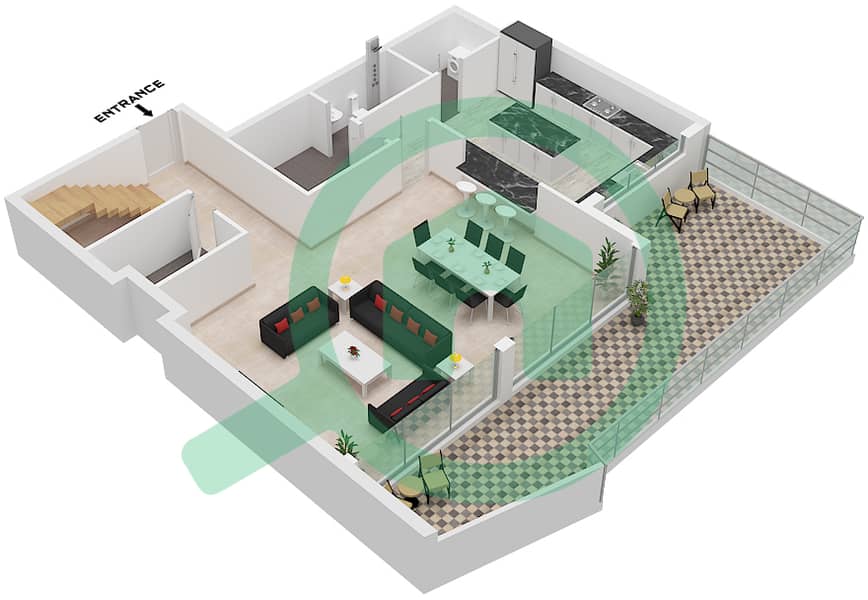 Golf Greens - 3 Bedroom Apartment Type B2 FLOOR 1,PODIUM 2,3 Floor plan Type B2 Lower Floor Podium 2 interactive3D