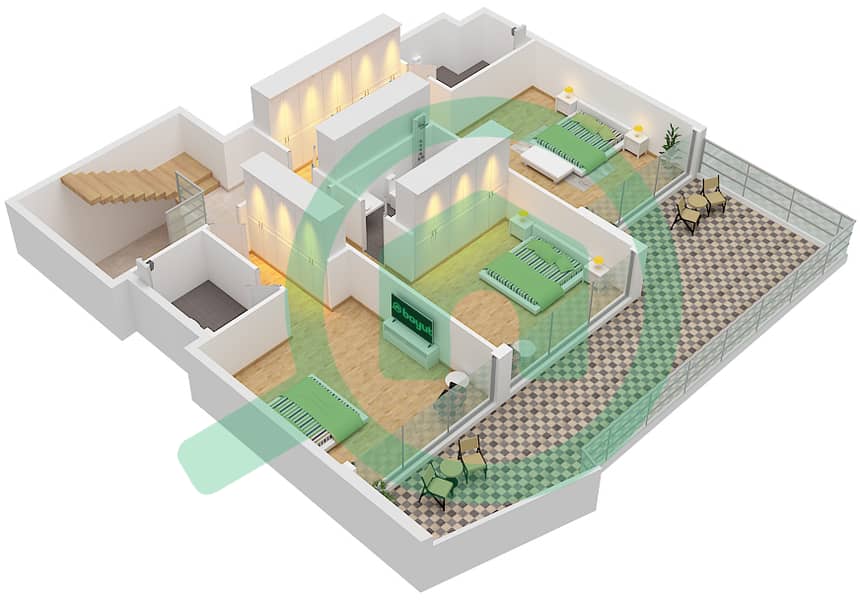 Golf Greens - 3 Bedroom Apartment Type B2 FLOOR 1,PODIUM 2,3 Floor plan Type B2 Upper Floor Podium 3 interactive3D