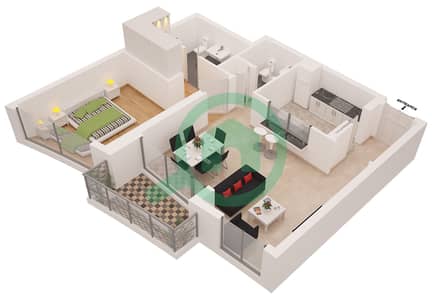 المخططات الطابقية لتصميم التصميم 1 شقة 1 غرفة نوم - برج سانيبل